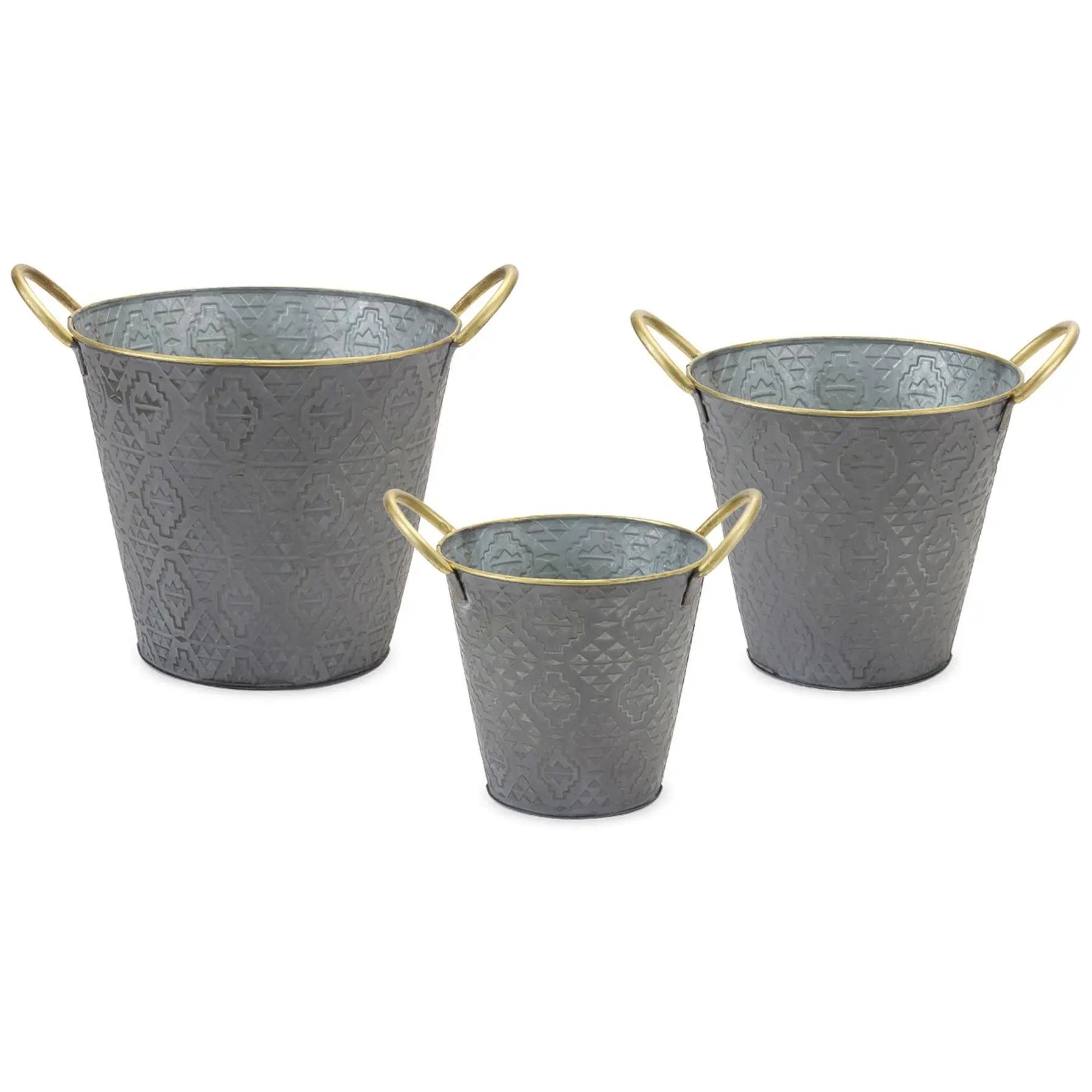 Melrose International Metal Aztec Pail Planter(Set of 3)