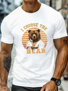 Summer T-Shirt for Larger Men Featuring a Luxurious Bear Sunset Graphic, Perfect for Casual Wear in Daily Life, Designed for Big And Tall Individuals, Plus Size