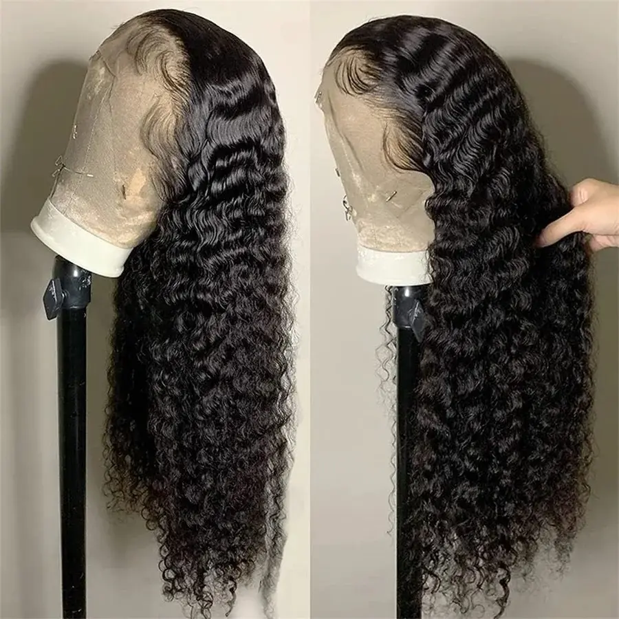 Bling Hair 13x6 13x4 HD Lace Frontal Human Hair Wig Deep Wave/Kinky Curly/Body Wave /Bone Straight Transparent Lace Front Wig Human Hair 180% 10A Grade Brazilian 100% Remy Hair PrePlucked Hairline Natural Black