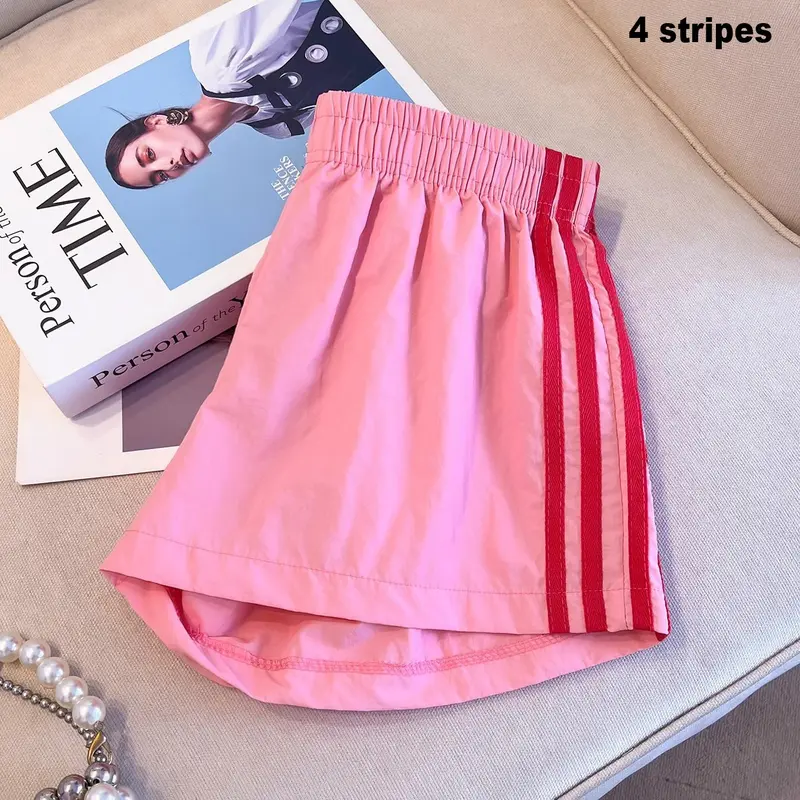 Women's Loose Fit Casual Striped Side-Stripe Design Elastic Waist Shorts for Daily Wear Bottoms