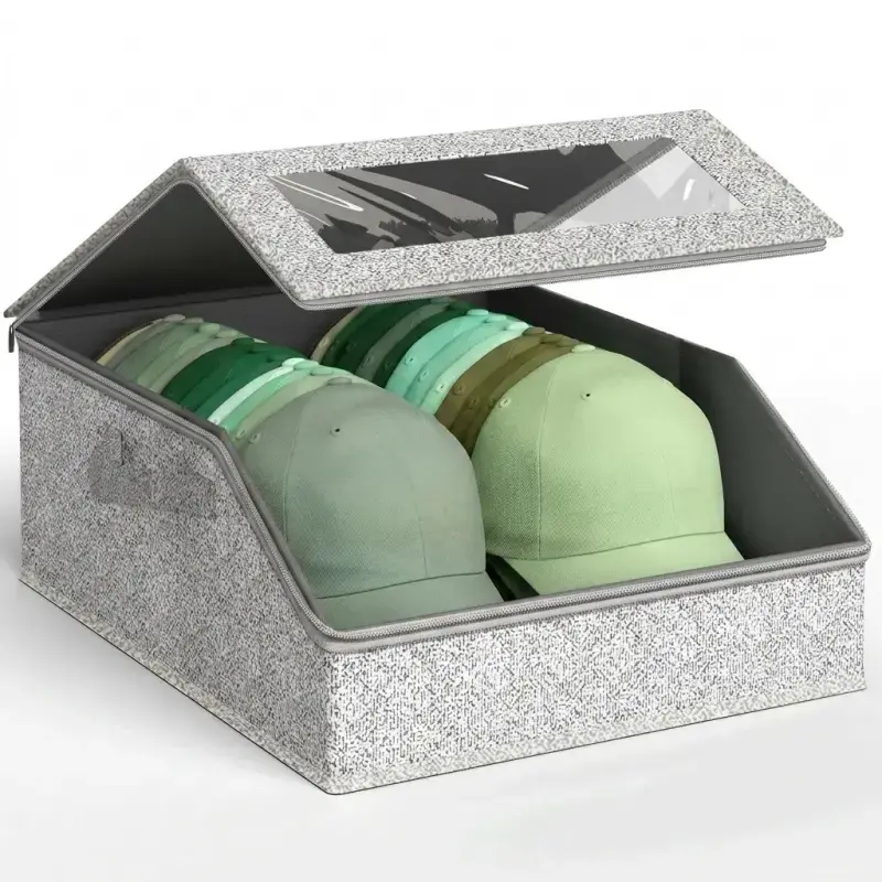 Slanted Opening Baseball Cap Storage Box, Stackable Clear Lid Hat Organizer for Closet jewelry room