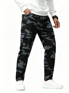 Men's Work Pants with Drawstring Waist, Zip Pockets, Large Patch Pocket, Comfortable Breathable, Outdoor Casual, Spring Autumn Straight Leg