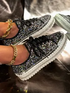 TikTok Hot Seller Viral Trendy Shoes! Luxury Brand Heavy-Duty High-Quality Bling Platform Sneakers, Heavy-Duty Full Rhinestone Craftsmanship + Thick Non-Slip Sole, Maxed-Out Luxury Texture, Ultimate Head-Turning Streetwear Essential, Hand-Set Rhinestones