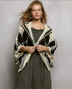 Womens One Size Spring Crochet Dolman sleeve Cardigan Sweater black