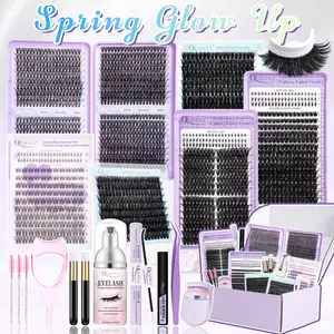 QUAFFLY Natural Lash Clusters Kit 1870Pcs DIY Lash Extension Kit Bottom Eyelash Extensions Kit D Curl with Lash Bond and Seal Lash Remover Tweezers Lash Curler Cleansing Mousse Shampoo Brush*2 Mascara Guard Mascara Brushes*3