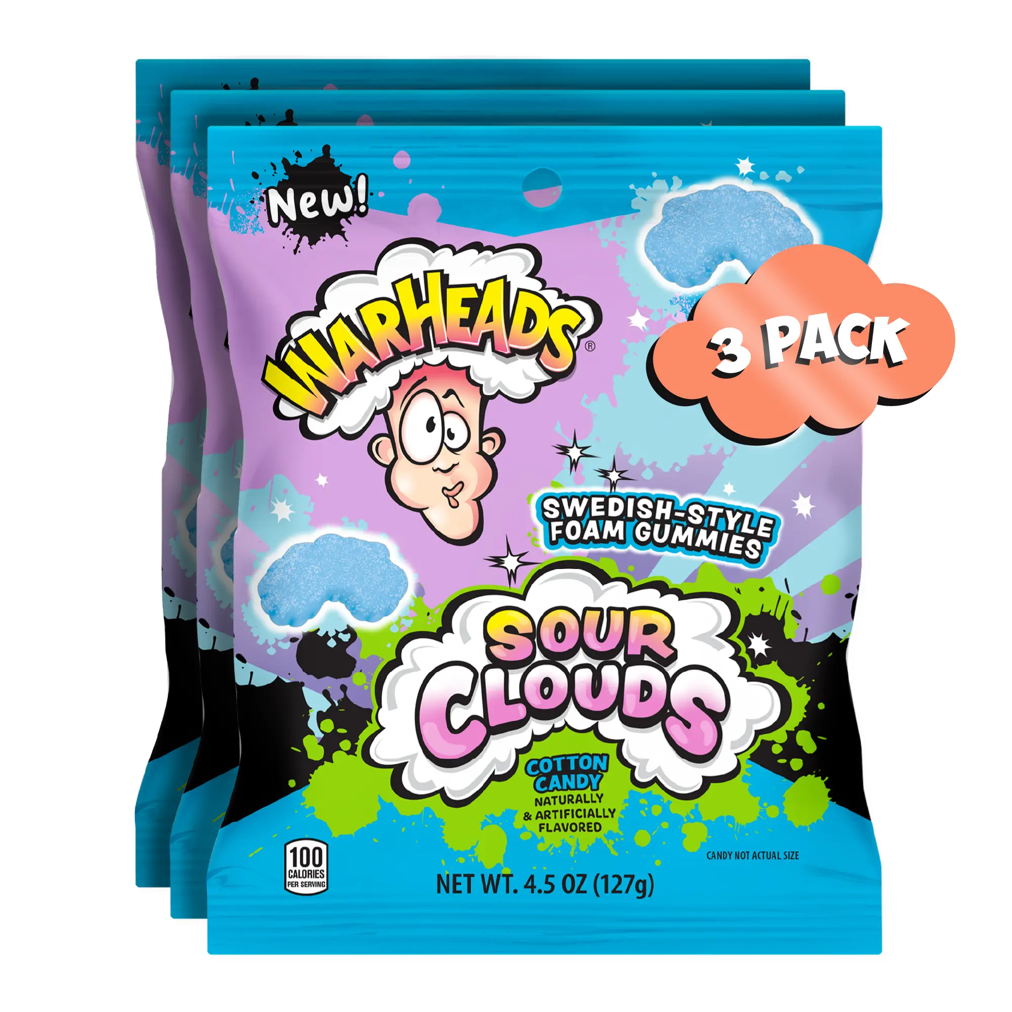 Warheads Sour Clouds Cotton Candy 4.5 oz - 3 Pack Warheads Sour Clouds Cotton Candy 4.5 oz - 3 Pack