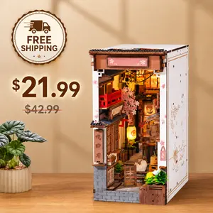 Graduation Gift Rolife Sakura Wine Alley DIY Book Nook Shelf Insert, Japanese Izakaya Ramen Alley Miniature Kit with Lanterns, Cherry Blossoms & Realistic Street Food Details, Perfect Gift for DIY Lovers & Home Decor