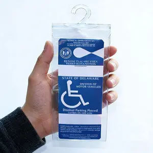 2Pcs Car Handicap Parking Placard Holder, Disabled Parking Permit Protector Hanger PVC Sleeve, Universal Rearview Mirror Hanging Bag, Keep Handicap Placard Visible & Accessible, Durable Universal Storage Organizer for Vehicle Interior & Daily Use