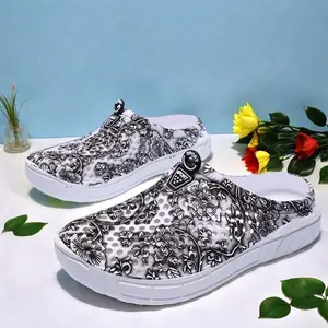 Chinese Porcelain Pattern Women Mules Trendy Oriental Aesthetic Slip On Clogs Soft Lightweight Casual Slippers for Young Women Perfect for Daily Life Beach Pool and Outdoor Activities home sandal summer fashion shoe