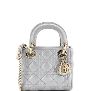 Pre-owned Dior Leather Top Handle Bags Christian Lady Chain Bag Cannage Quilt Lambskin Mini by Rebag
