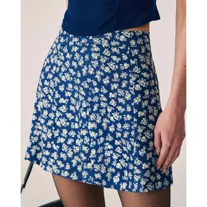 Navy Floral A-Line Mini Skirt