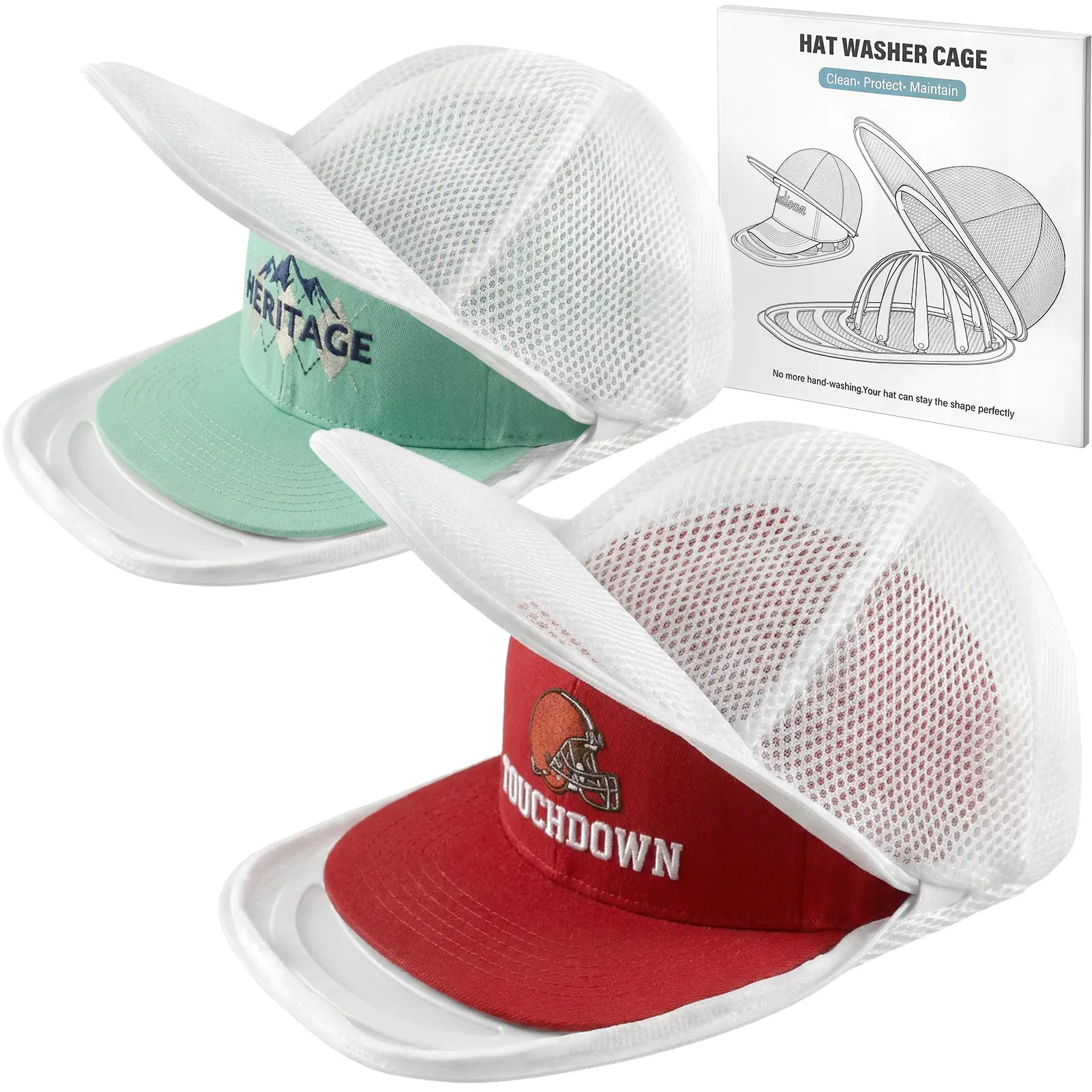 Hat Washer Cage for Dishwasher, Upgraded Baseball Cap Washer, Durable Hat Cleaner Frame, Keeps Caps Shape Safe, Fits Flat Curved Brim Hats，Hat Washer Cage Suitable for Adult and Kid's