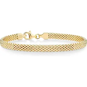 Gold Plated Silver Italian 5mm Mesh Link Chain Bracelet for Women, Made in Italy