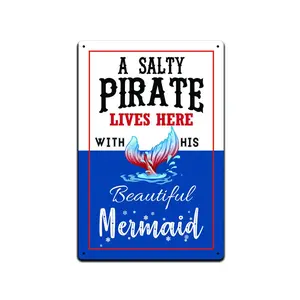 Swimming Pool Sign Wall Decor - These are Perfect Signs for Backyard Pools, Patio, Deck, or Fence. A Salty Pirate Lives Here With a Mermaid