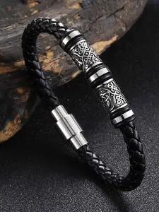 Handcrafted Vintage Viking Pattern PU Leather Men's Bracelet, Casual Style for All Seasons, Perfect Gift for Festivals and Daily Wear, Handwoven Bracelet