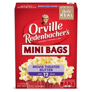 Microwave Popcorn Mini Bags, Movie Theater Butter Flavor, 3g Fiber Per Serving, Movie Night Supplies, 1.5 oz., 12-Count