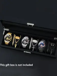 A set of 12 men's watches, including 3 fashionable men's watch sets with multi-color quartz watches, a set of simulated alloy watches, and 9 fashionable men's hip-hop bracelets, necklaces, and rings, is the perfect gift for him