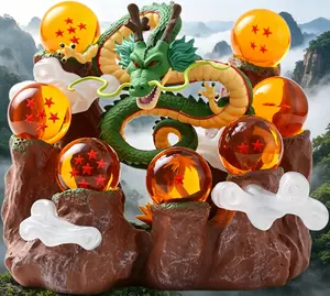 Resin Shenron Figure 15cm Shenlong Statue Set 3.5cm Crystal Balls + Mountain Stand with Gift Box for Business Halloween Christmas Holiday