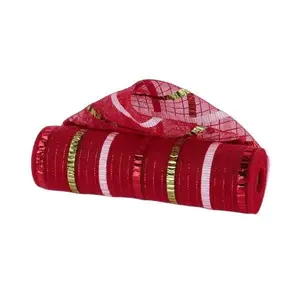 10.25" x 10yd Fine Weave x L Foil Stripe Mesh in Red/White/Lime