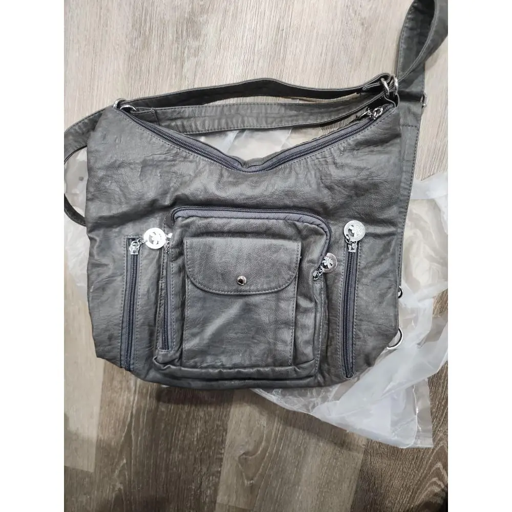 Women's Gray Crossbody Bag with Multiple Pockets and Zipper Closure for Everyday Use