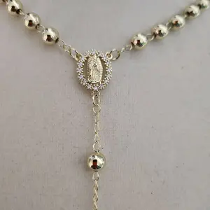 224 - Virgen Mary with Circionic Flower Rosary 14K Goldplated Elegant Beaded Necklace for Spiritual Wear