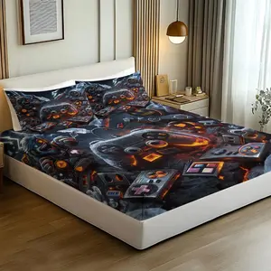 3PCS Gamer Retro Game Controller Print Fitted Sheet Set, Gaming Bed Sheet Set, Soft Microfiber Bedding Set (No Fillers), Video Game Controller Mattress Cover for Teen Boys & Gaming Room Bedroom Decor