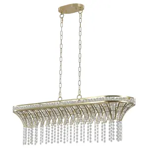 39.4-Inch Sand Gold Linear Rectangle Crystal Chandelier, 8-Light G9 Pendant with Adjustable Chain, K9 Octagonal Beads, Corrosion-Resistant Metal Frame, Luxury Indoor Home Ceiling Lighting