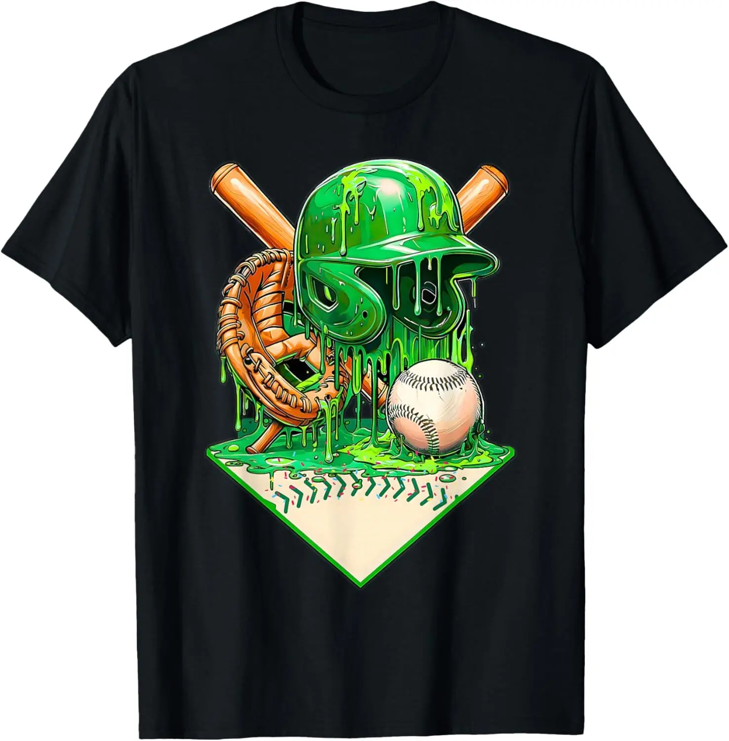 Baseball Life Style Ice Cream Drip Green T-Shirt Cotton Fabric