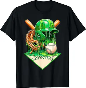 Baseball Life Style Ice Cream Drip Green T-Shirt Cotton Fabric