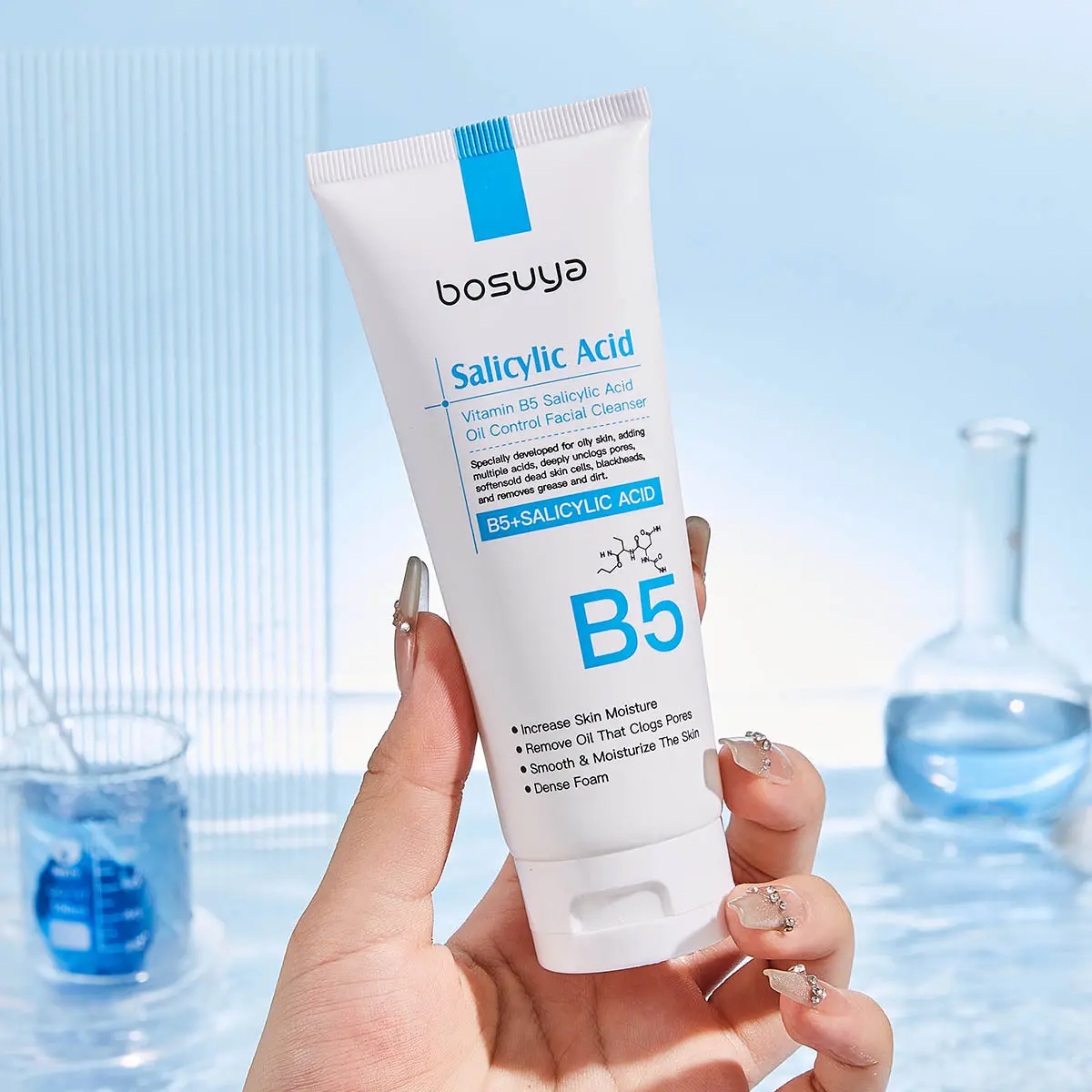 Vitamin B5 Salicylic Acid Oil Control Facial Cleanser, Dense Foam Deep Cleansing to Unclog Pores, Remove Blackheads & Excess Oil, Gentle Moisturizing Non-Stripping Face Wash for Oily & Combination Skin