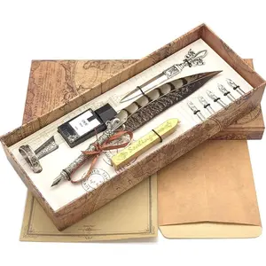 Antique Two-Color  Pen Quill Pen Dip Pen With Envelope Writing Paper Calligraphy Pen and Ink Set(pheasant)
