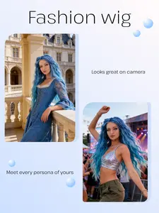 Blue Curly Wig for Girls, Large Wave Long Curl Hair, Realistic Full Head Mermaid Blue Wig, All Seasons Wear, No Ca Prop 65