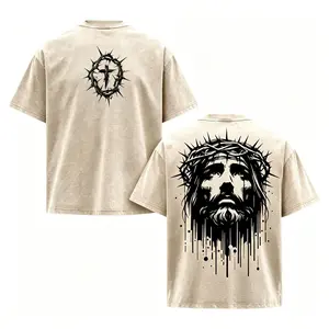 Menswear Jesus Thorn Crown Graphic T-Shirt - Unisex Round Neck Casual Day Tee, Bold Christian Faith Symbol, Soft Fit Streetwear