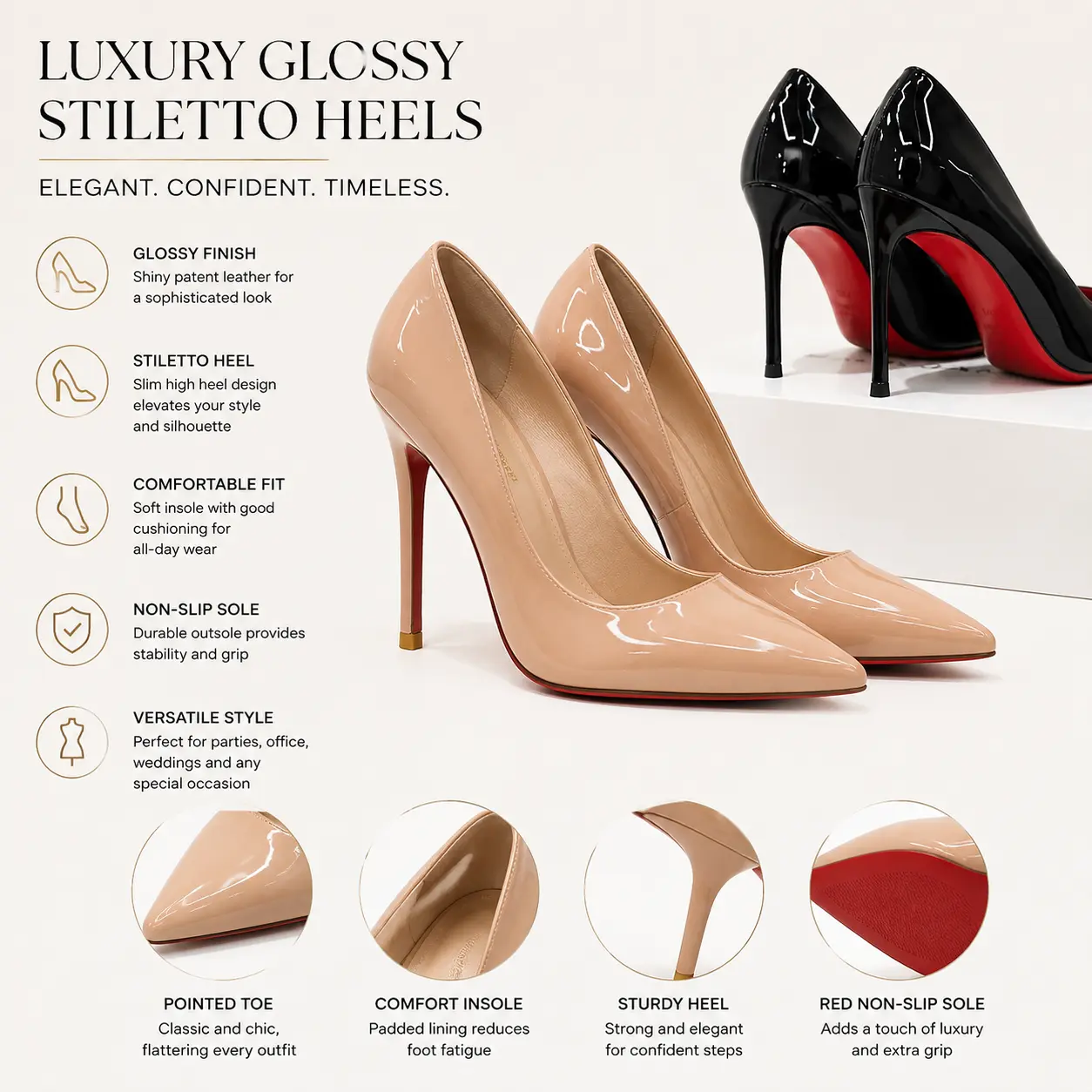 Luxury Glossy Stiletto Heels Women Pointed Toe Evening Party Dress Pumps Fashion Heel Shoes Elegant Comfortable Office