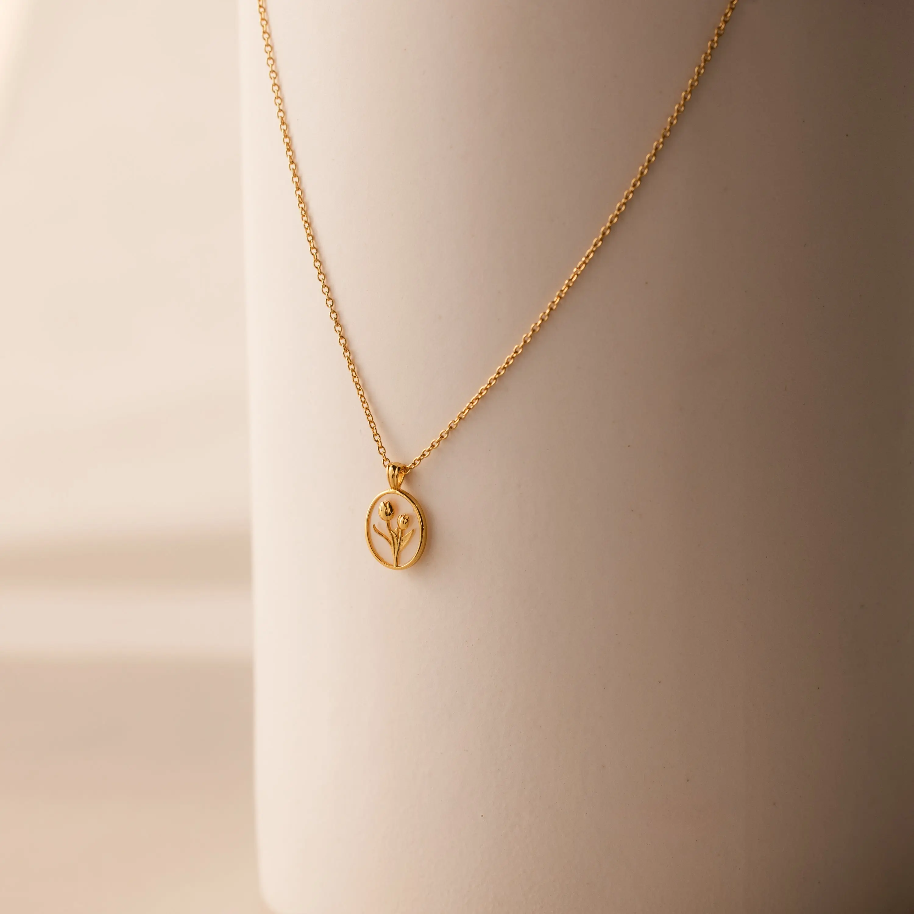 Pearl Tulip Necklace by Caitlyn Minimalist - Vintage Mother of Pearl Flower Pendant Necklace- Dainty Jewelry - Gifts for Mom