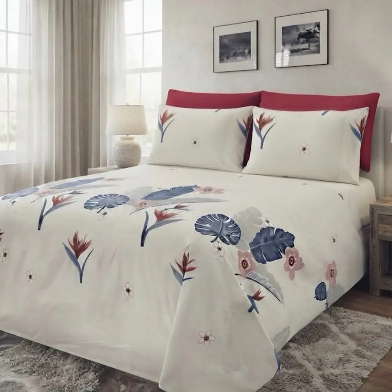 Hotel Bamboo Collection 6-Piece King Sheet Set – Luxurioushh Cotton Percale -Cream / Multicolor Floral