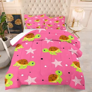 Turtle Pattern Comforter Set, Includes 1 Comforter And 1 Or 2 Pillowcases Without Insert, Suitable As a Gift For Teenagers And Adults, Soft And Warm Bedroom Decoration