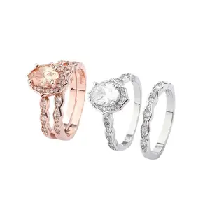 rose golden Round Hypoallergenic Classic Elegant Synthetic Moissanite Engagement Anniversary  Ring set