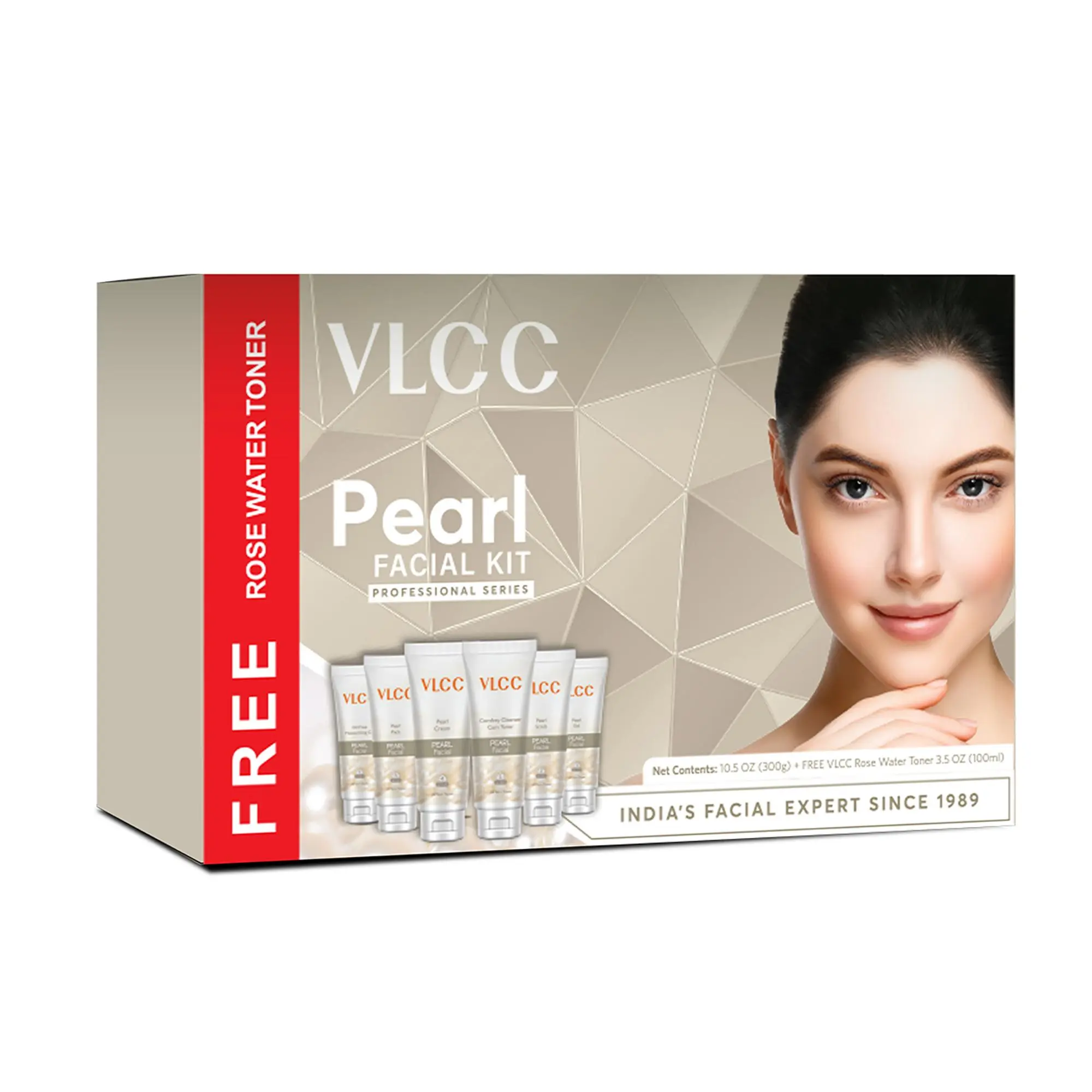 VLCC Pearl Facial Kit with 7 Skin Care Products - Cleanser with Toner, Face Cream, Face Scrub, Gels, Mask, Rosewater Toner - 7 pc