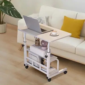 60 x 40CM Adjustable Height Mobile Standing Desk – Compact Portable Laptop Table with Storage Shelves – Rolling Computer Desk for Home Office, Study, School – Ergonomic, with Wheels, White