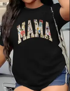 Plus Size Floral MAMA Graphic Tee - Comfort Fit T-Shirt for Women - Perfect Gift for Mom Dress Top Jeans Womenswear Clothes Casual Cardigan Fabric Curvy Elegant Breathable Comfortable Day Everyday Love Soft Style Streetwear