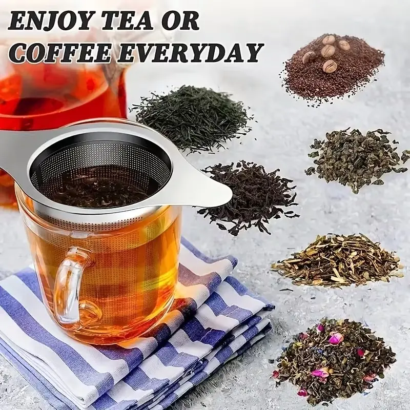 Ultra-Fine 18/8 Stainless Steel Tea Leaf Filter Strainer, Double Handle, Large Capacity, with Lid, for Loose Leaf Tea and Coffee, Tea Strainers for Loose Tea