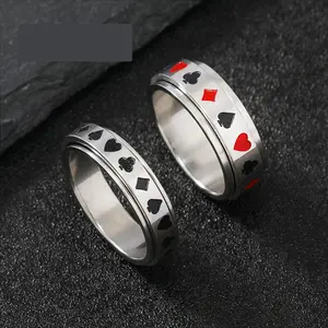 Rotating playing card ring ring men's rotating decompression ring stainless steel jewelry