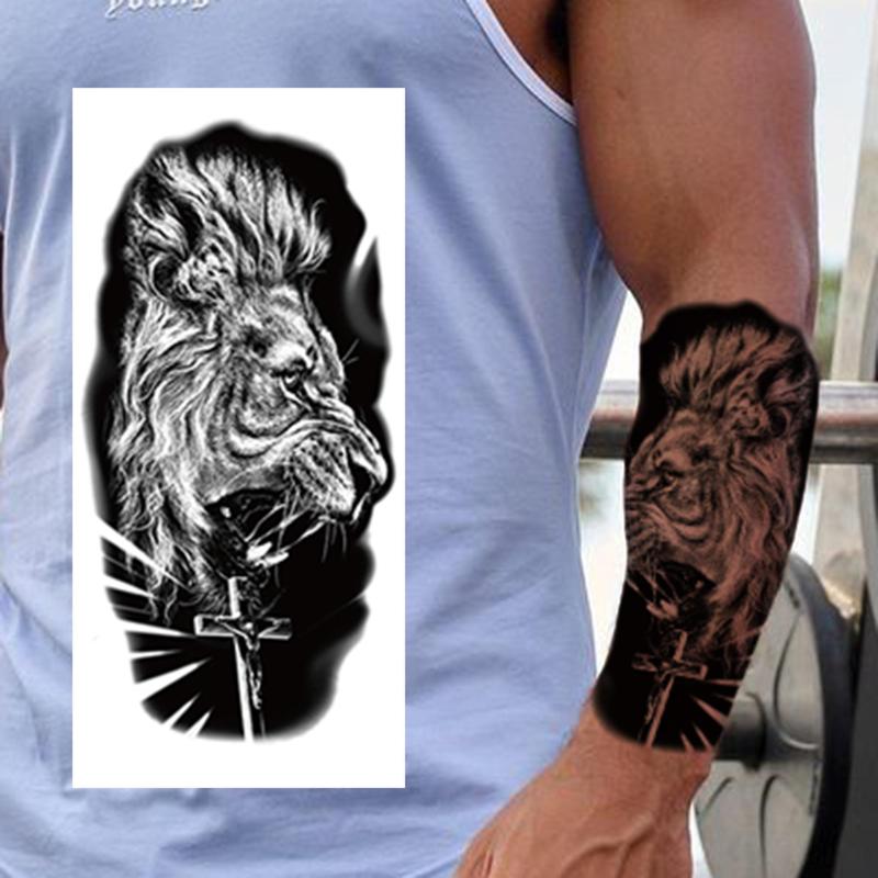 Lions & Wolf Pattern Temporary Tattoo Sticker, 8 Counts/set Long Lasting Fake Hand Tattoo Sticker, Body Art Decoration for Adults Men  & Women, Waterproof Temporary Tattoos