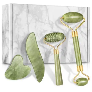 4-Piece Jade Roller & Gua Sha Set | Face & Neck Massage, Anti-Aging, Puffiness Relief & Skin Firming