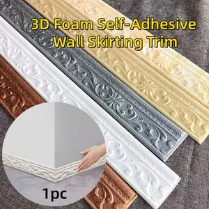 3D Foam Self-Adhesive Wall Skirting Trim - Removable No-Residue Decorative Border with Floral,Removable Wall Edges Protection Strips, Door Frame Edges Decoration, Vanity And Drawer Decoration