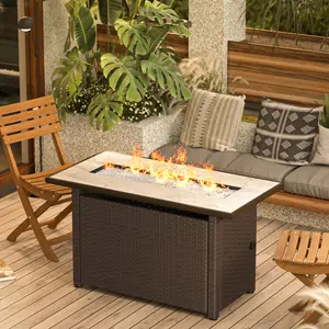 Gizoon 45" Propane Fire Pit Table with Lid, Outdoor 50,000 BTU Gas Fire Pits, Waterproof Cover, and PE Rattan for Backyard, Garden, and Party Use