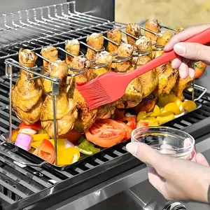 Foldable Stainless Steel Chicken Leg Wing Rack, Smoker Grill Stand, Oven Accessory, BBQ Accessories, Perfect for Picnic, Camping, Cooking, Portable, Barbecue Utensils