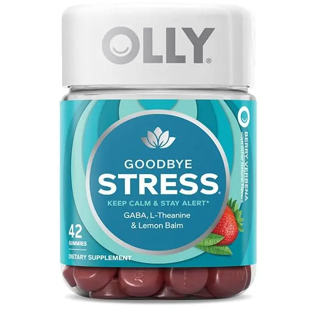 OLLY Goodbye Stress Gummy, GABA, L-Theanine, Lemon Balm, Stress Relief Dietary Supplement, Berry Flavor, 42ct