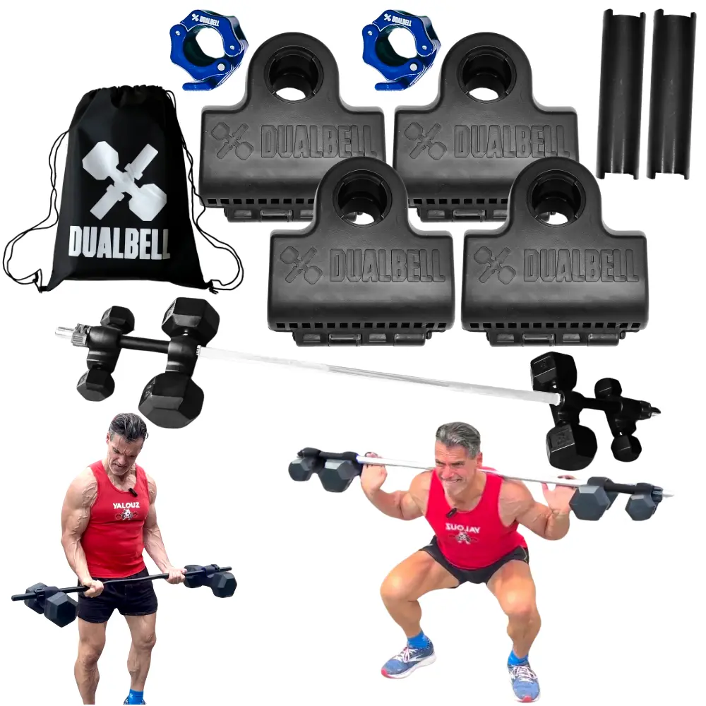 Dualbell Superset Bundle- Dumbbells on Barbell Adapter 4-pack w/barbell clamps